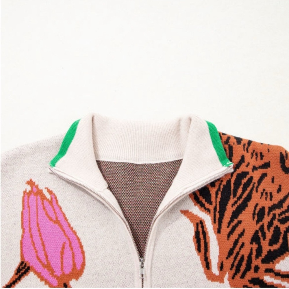 Floral Print Quarter Zip Sweater - Picture 6 of 11